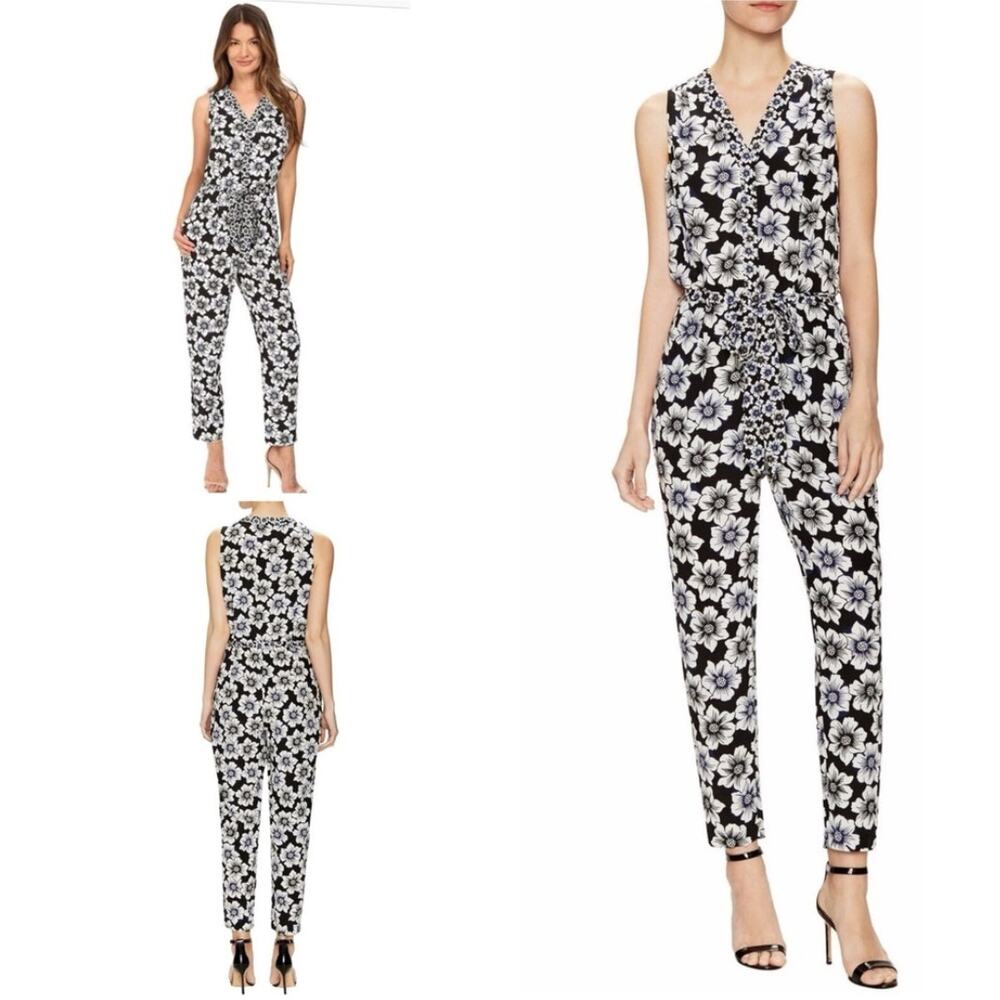 Kate Spade Floral Hollyhock Jumpsuit XXL Silk Blend NO BELT Preppy Spring Summer - Picture 2 of 13